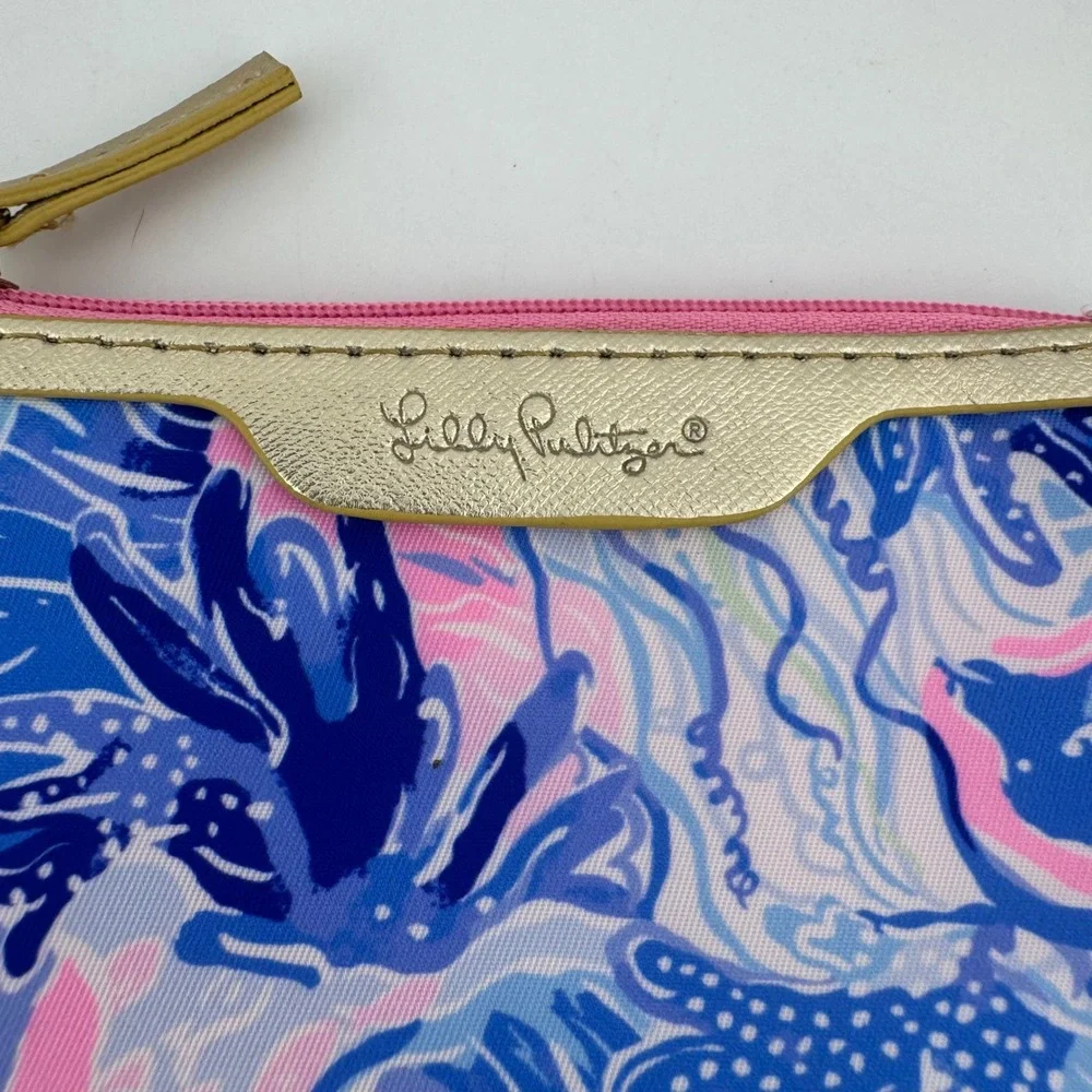 Lilly‎ Pulitzer ID Case Keychain Wallet Blue Pink Excellent Floral Preppy